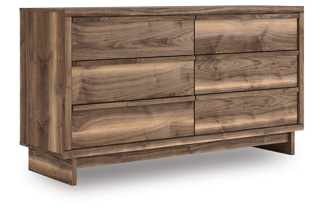 Chirason - Six Drawer Dresser - Brown, product view with linen fabric