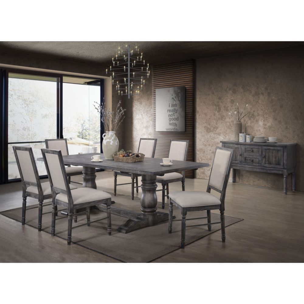 Leventis - 30" Dining Table - Weathered Gray, alternate view 2 with linen fabric