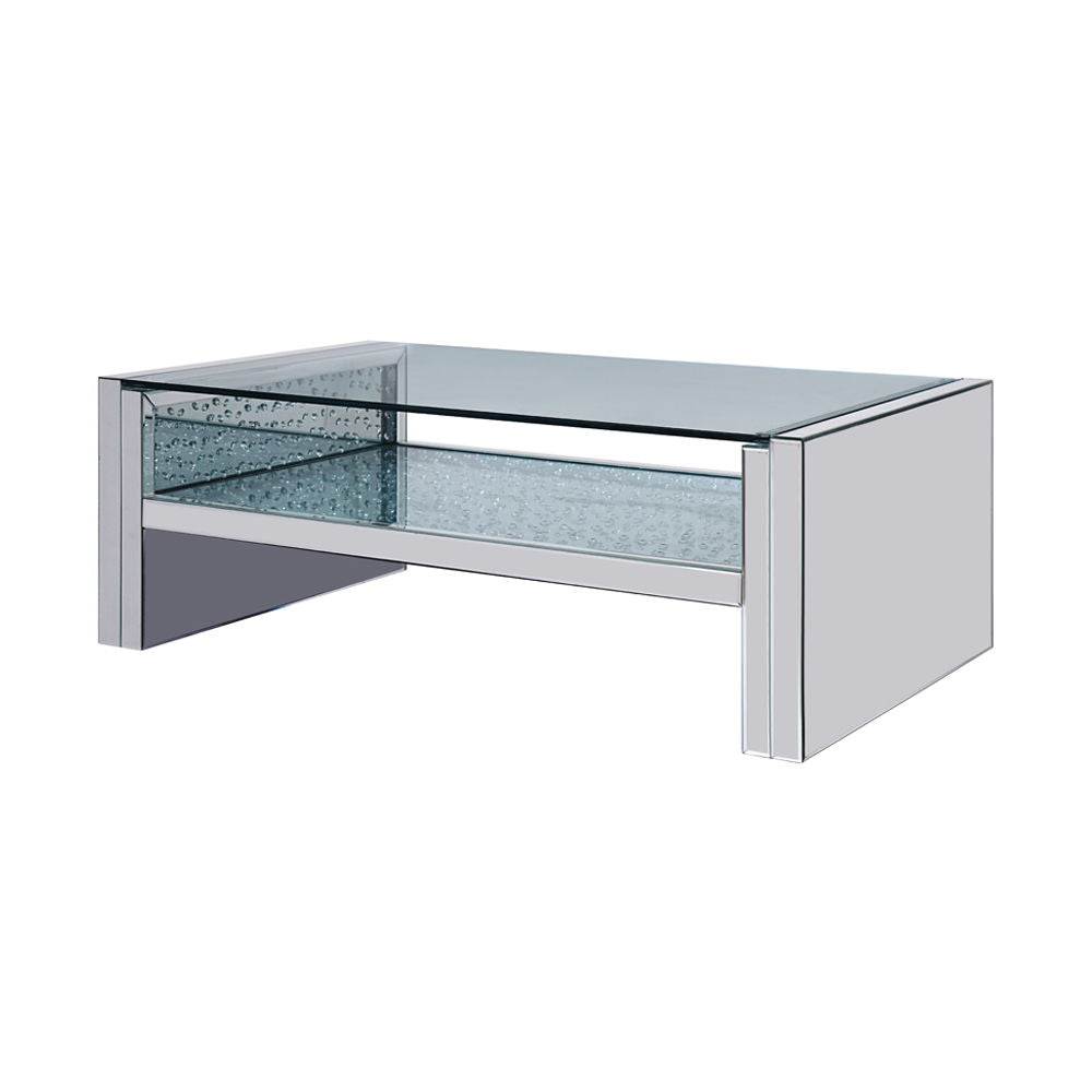 Nysa - 47" Coffee Table - Mirrored & Faux Crystals, alternate view 2 with wood construction