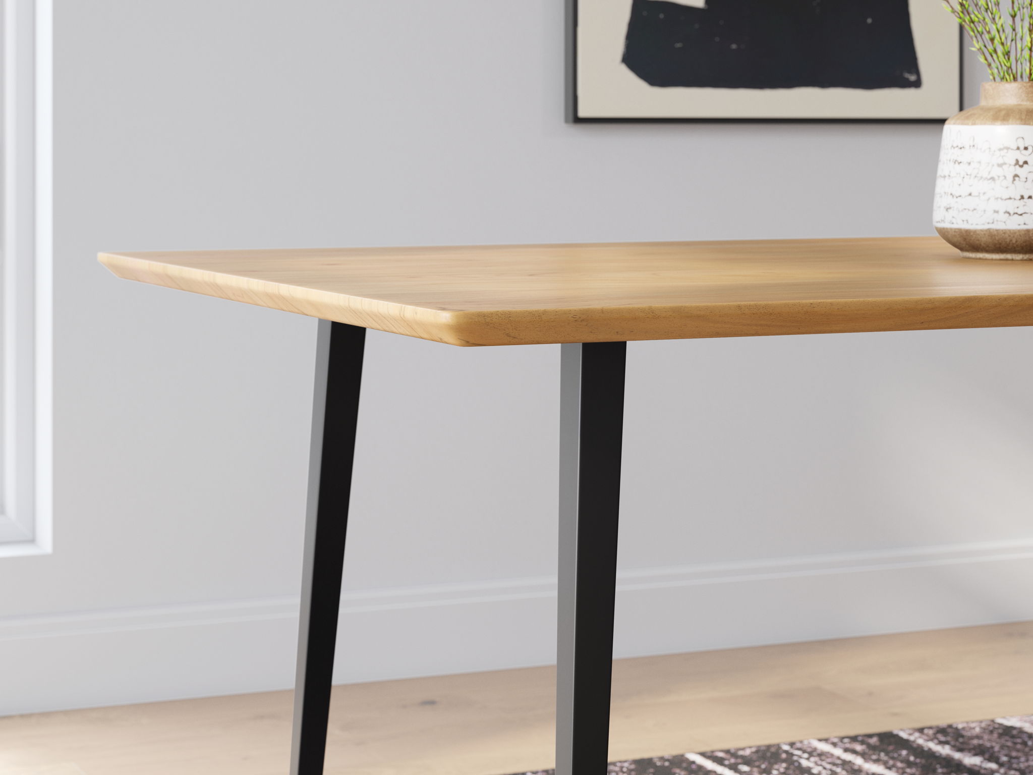 Gretlynn - Rectangular Dining Room Table - Black / Natural, alternate view 3 with wood construction