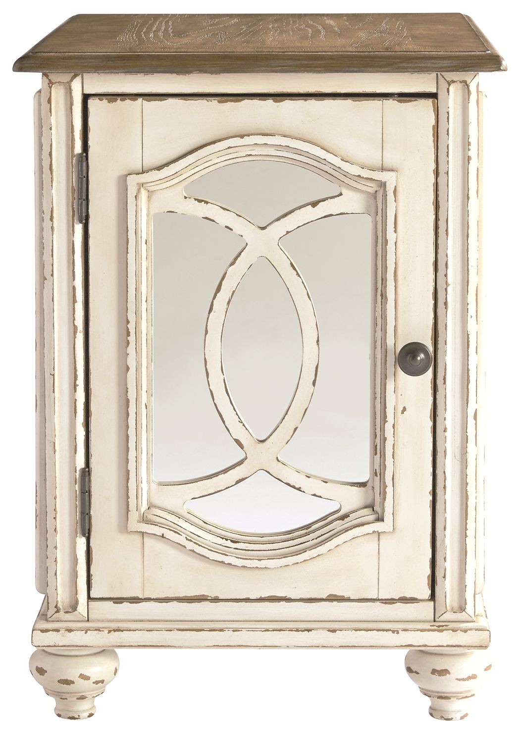 Realyn - Chair Side End Table - Insert Mirror - White / Brown, alternate view 2 with engineered wood