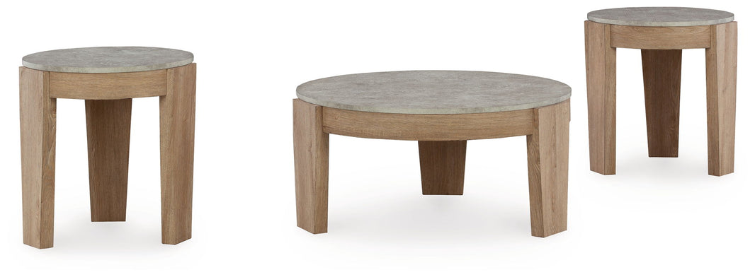 Guystone - Occasional Table Set (Set of 3) - Light Brown, product view with wood construction