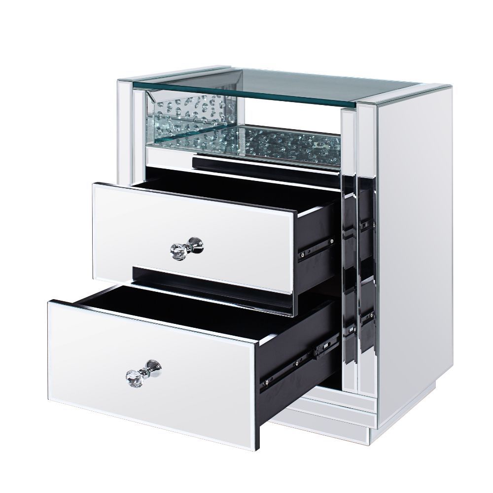 Nysa - 20" X 14" Accent Table - Mirrored & Faux Crystals, alternate view 2 with glass