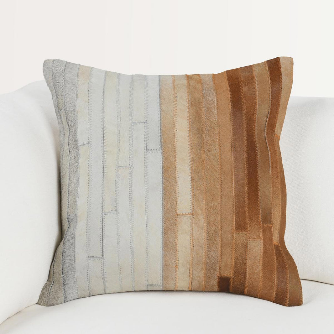 Meru - 20" x 20" Hide Pillow - Tan Multi, alternate view 2 with linen fabric