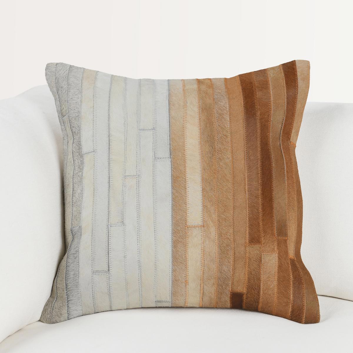 Meru - 20" x 20" Hide Pillow - Tan Multi, alternate view 2 with linen fabric