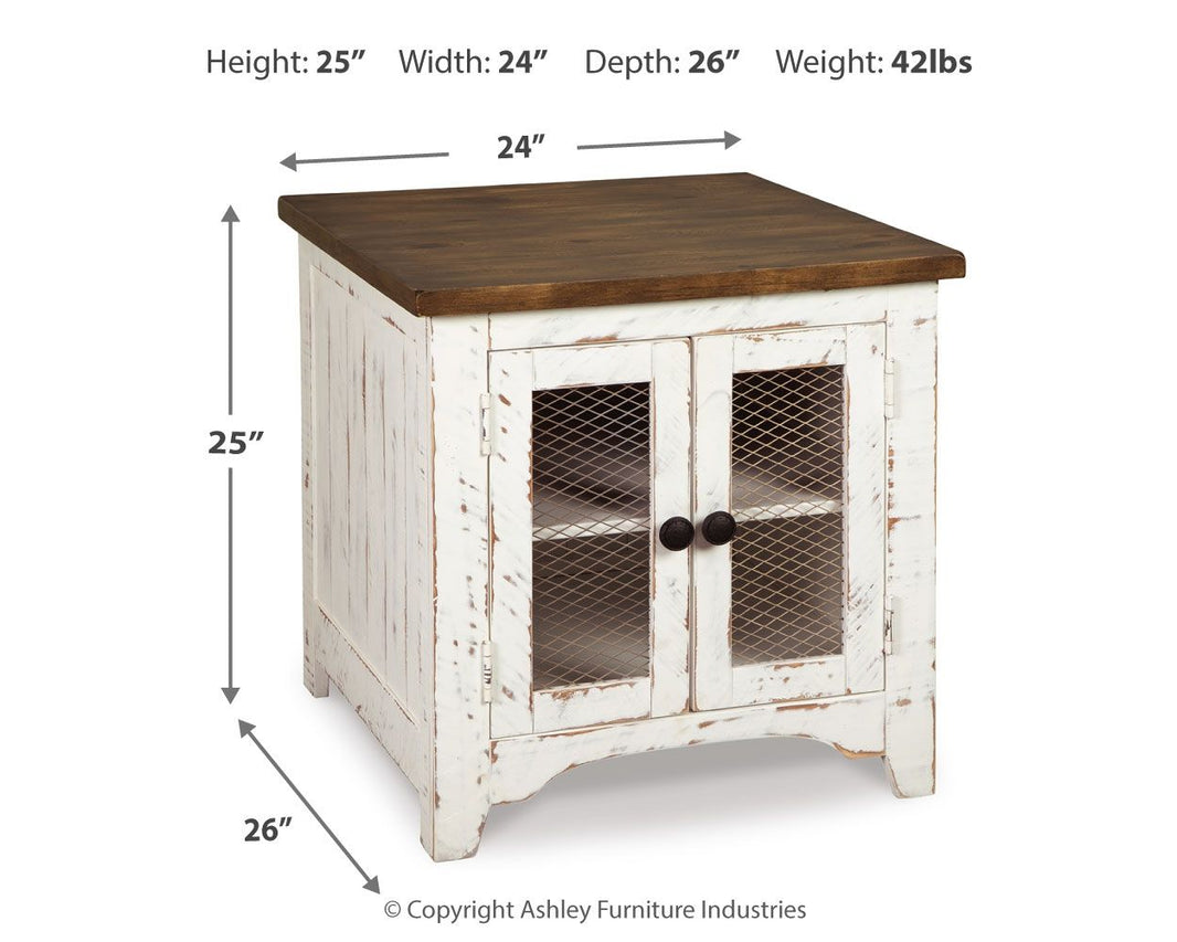 Wystfield - Rectangular End Table - 2 Doors - White / Brown, alternate view 2 with engineered wood