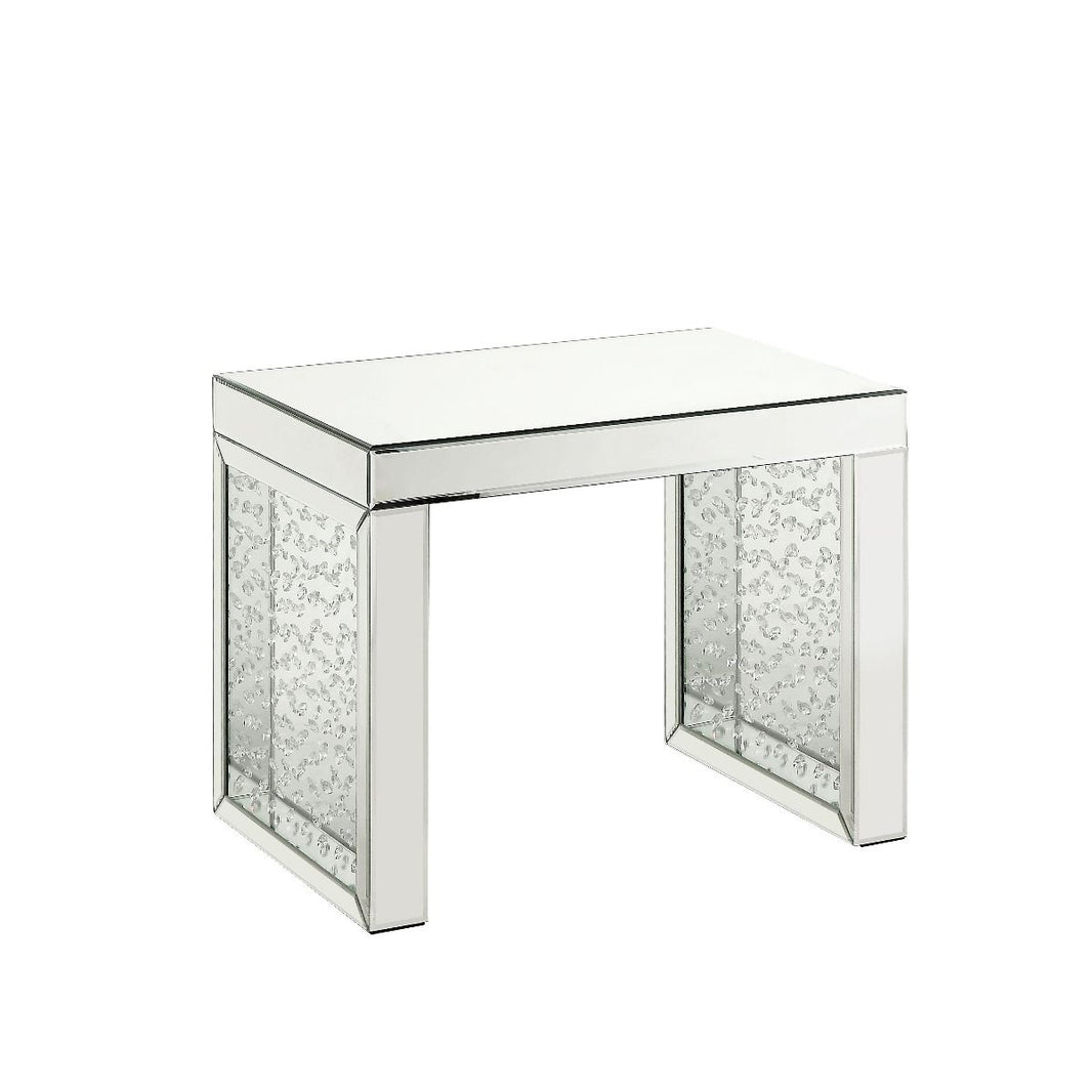 Nysa - 20" Accent Table - Mirrored & Faux Crystals Inlay, product view with wood construction