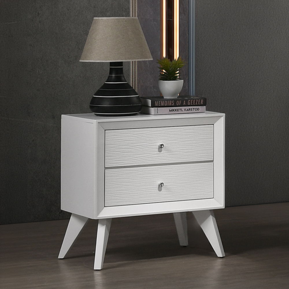 Cerys - Nightstand - White, alternate view 2 with wood construction