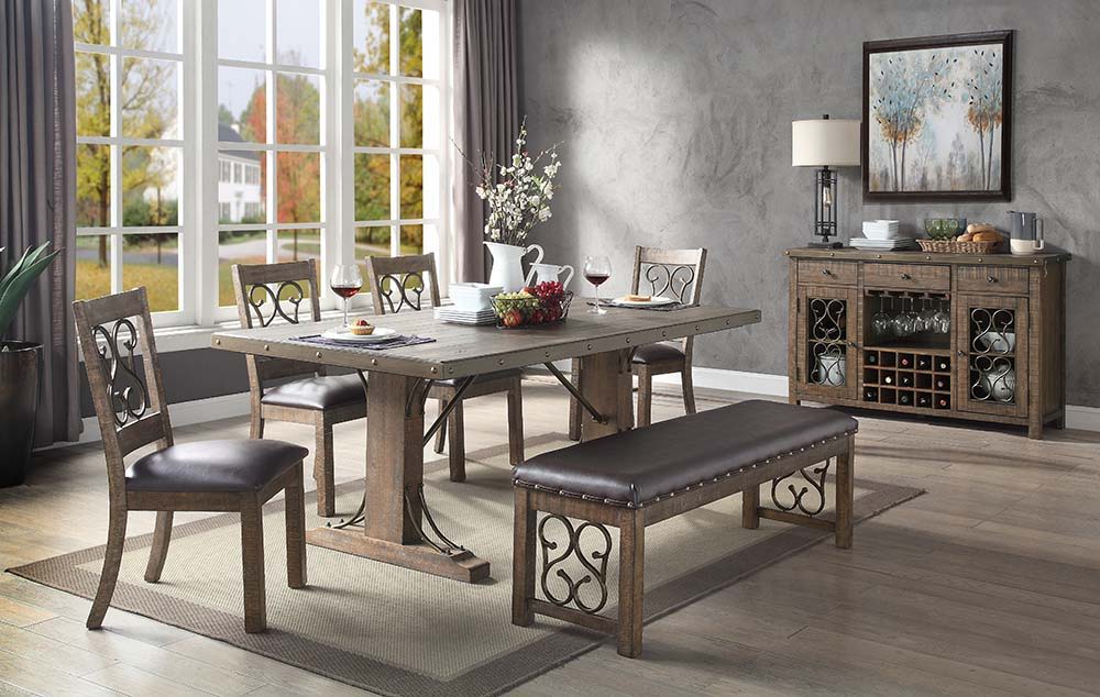 Raphaela - Dining Table - Weathered Cherry, alternate view 2 with metal