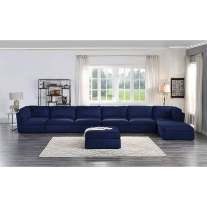 Crosby - Modular Armless Chair - Blue Fabric, alternate view 3 with wood construction