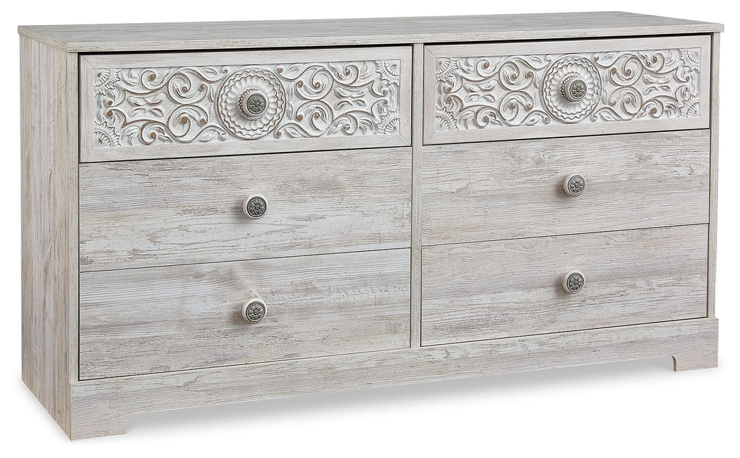 Paxberry - Six Drawer Dresser - Weatherworn - Whitewash, product view with engineered wood