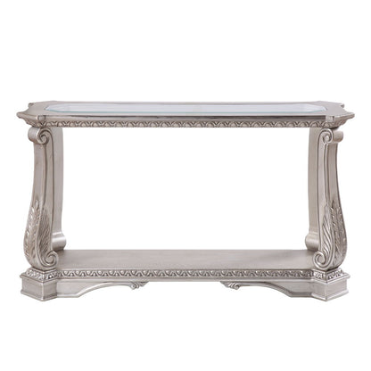 Northville - Sofa Table - Clear Glass & Antique Silver, alternate view 2 with wood construction