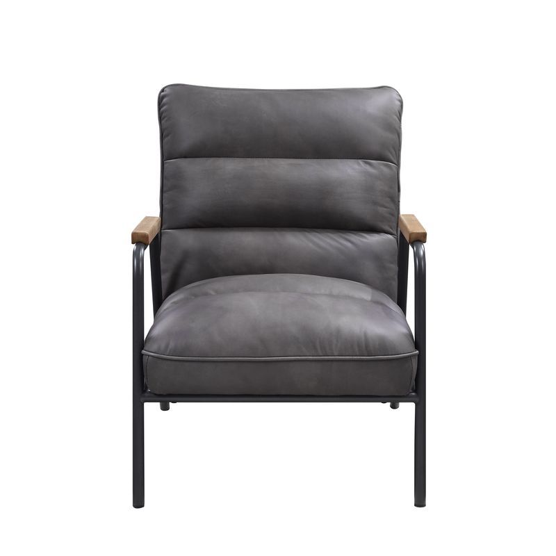 Nignu - Accent Chair - Gray Top Grain Leather & Matt Iron, product view with cotton fabric