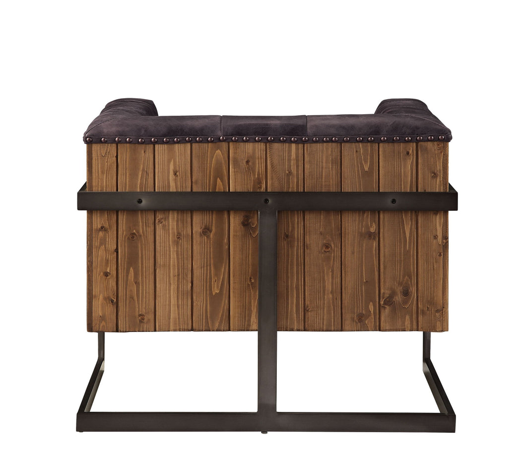 Sagat - Accent Chair - Antique Ebony Top Grain Leather & Rustic Oak, alternate view 2 with wood construction