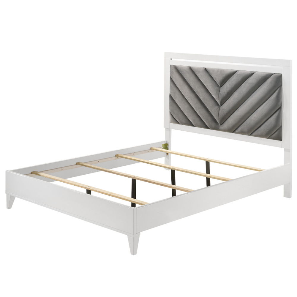 Chelsie Queen Bed Gray Fabric & White, gallery image 2