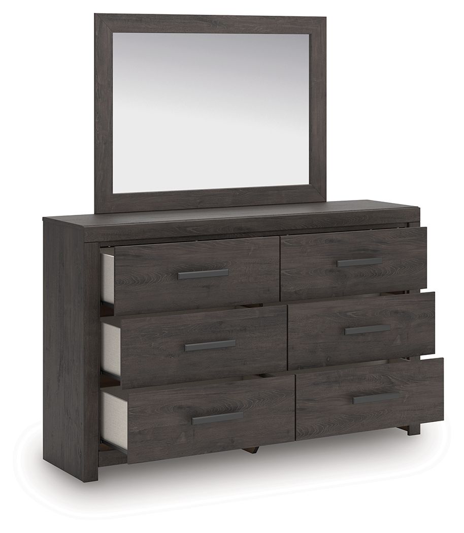 Prendonea - Dresser and Mirror - Charcoal, alternate view 2 with linen fabric