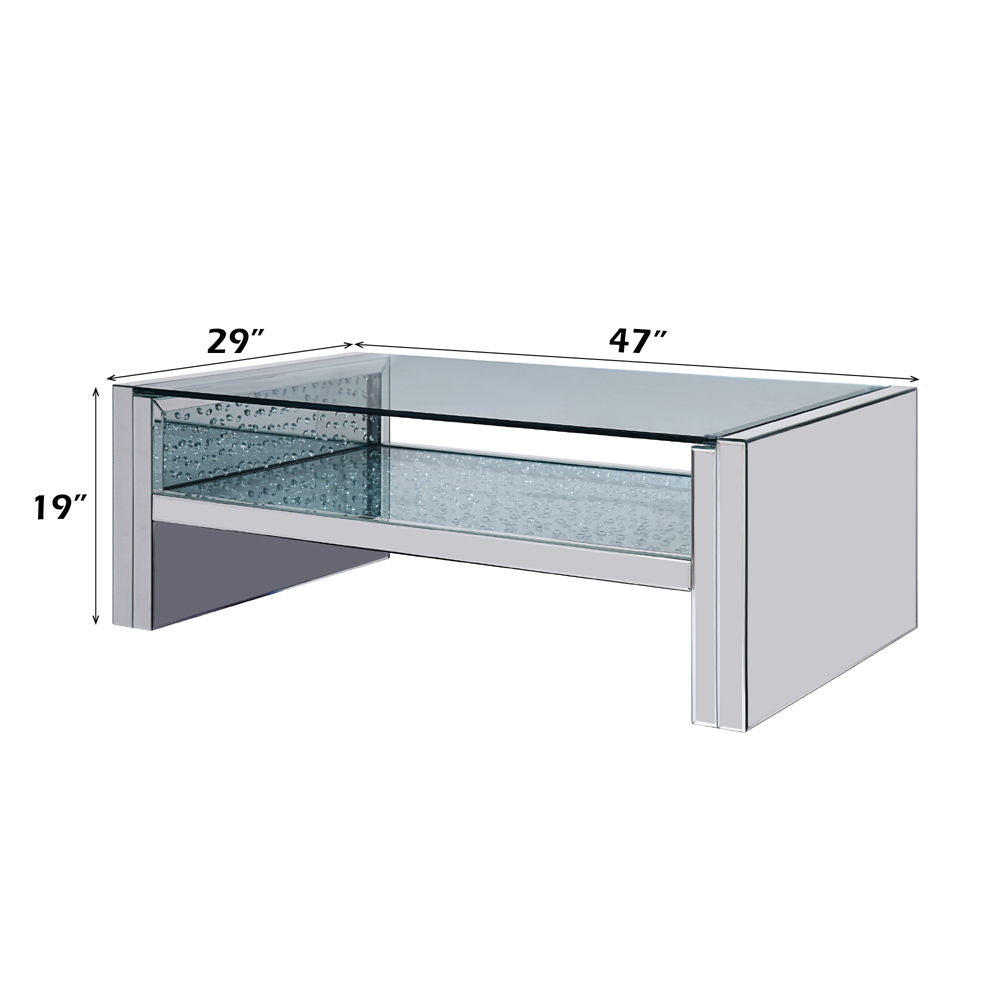 Nysa - 47" Coffee Table - Mirrored & Faux Crystals, alternate view 3 with wood construction