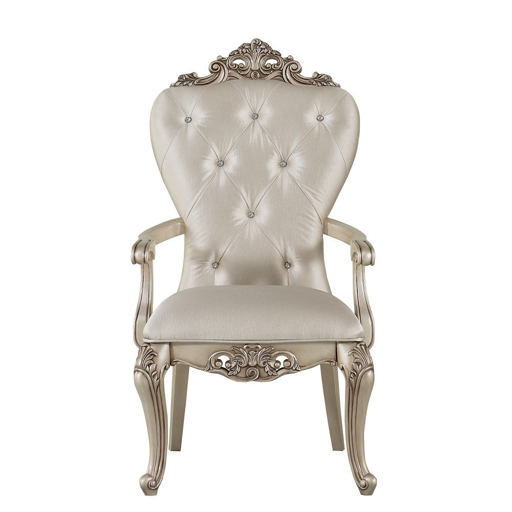 Gorsedd - Arm Chair (Set of 2) - Cream Fabric & Golden Ivory, alternate view 3 with wood construction