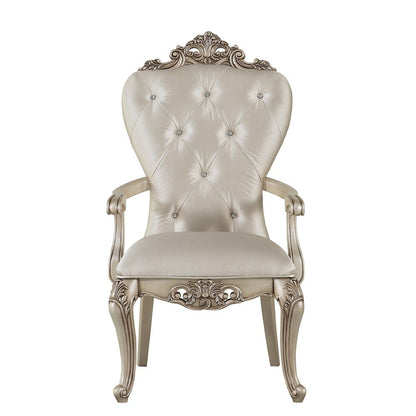 Gorsedd - Arm Chair (Set of 2) - Cream Fabric & Golden Ivory, alternate view 3 with wood construction
