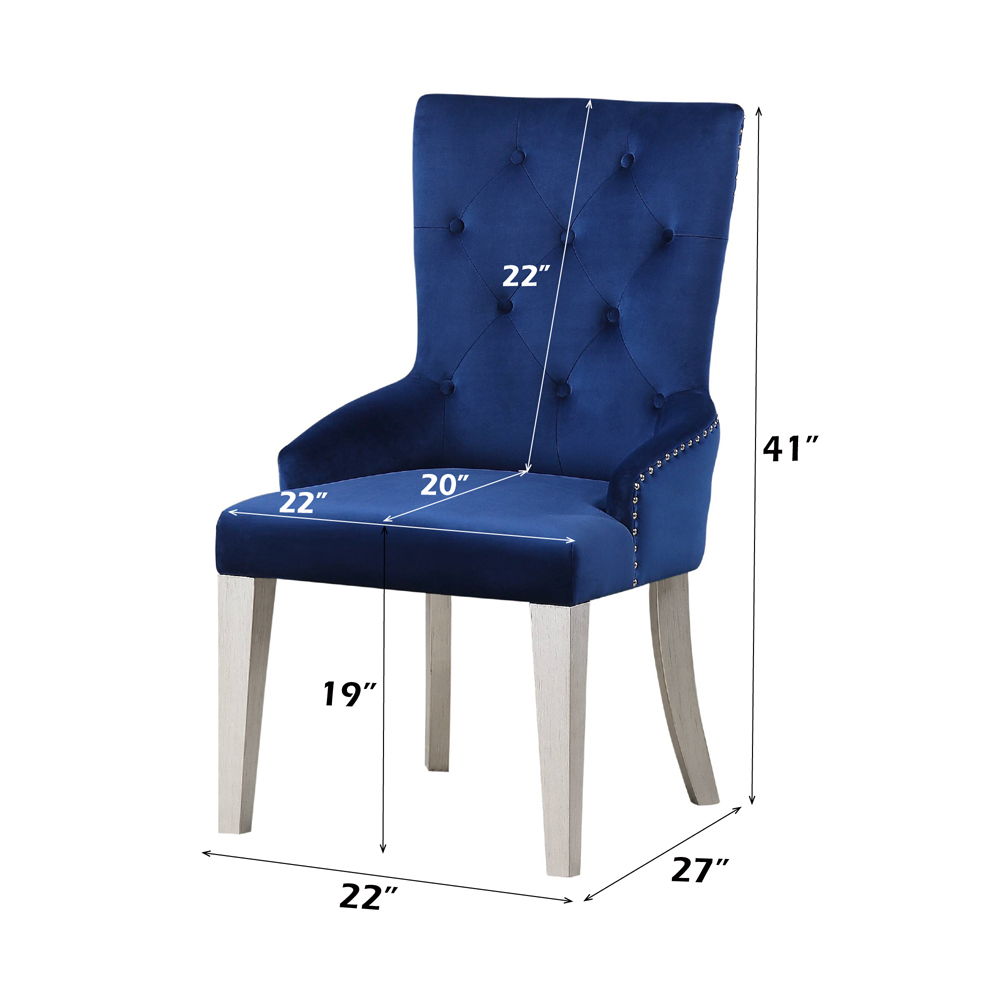 Varian - Side Chair - Blue Fabric & Antique Platinum, alternate view 2 with wood construction