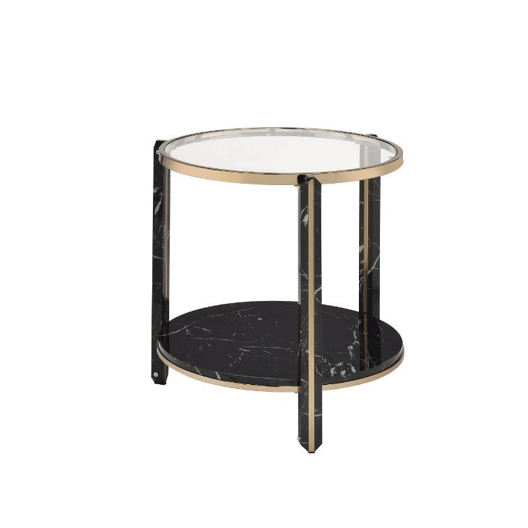 Thistle - End Table - Clear Glass, Faux Black Marble Top & Champagne, alternate view 2 with wood construction