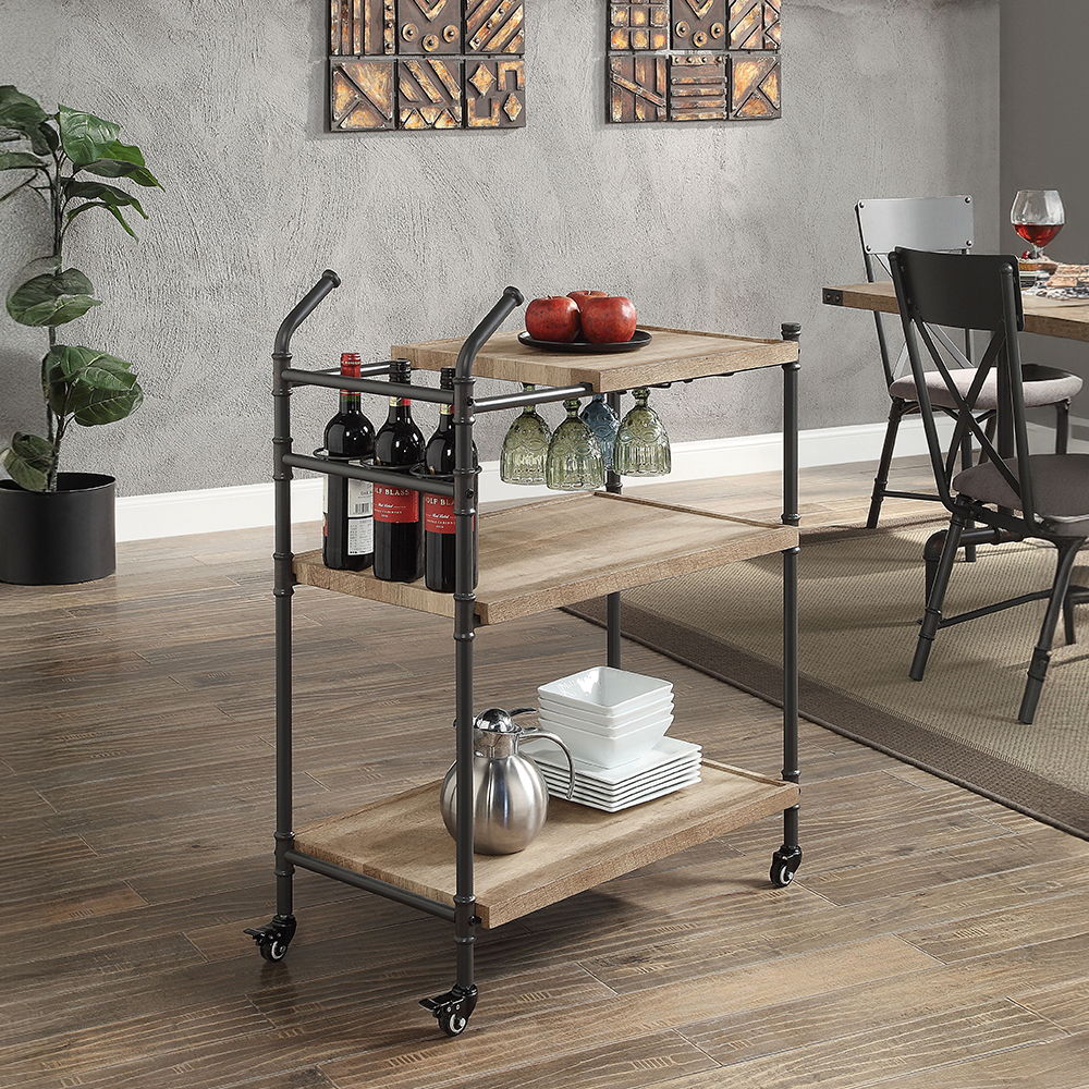 Brantley - Serving Cart - Oak & Sandy Black, alternate view 2 with wood construction