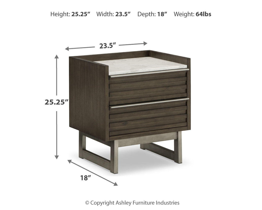 Arkenton - Two Drawer Night Stand - Grayish Brown / White