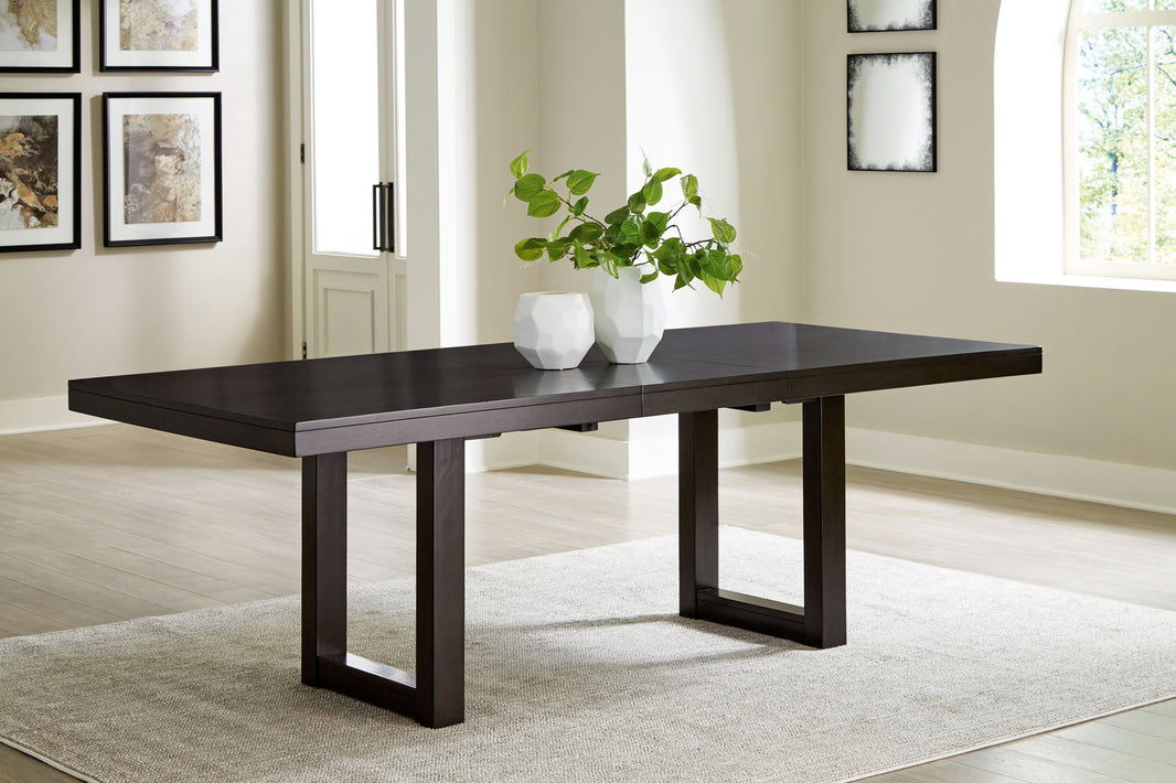 Neymorton - Rectangular Dining Room Butterfly Extension Table - Dark Grayish Brown, alternate view 2 with wood construction