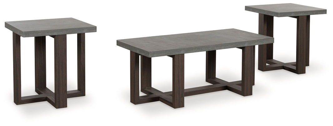 Dynnford - Occasional Table Set (Set of 3) - Gray / Brown, product view with wood construction