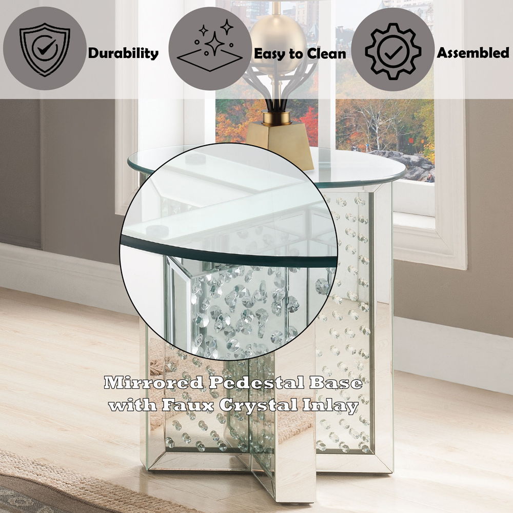 Nysa - 23" End Table - Mirrored & Faux Crystals, alternate view 3 with wood construction