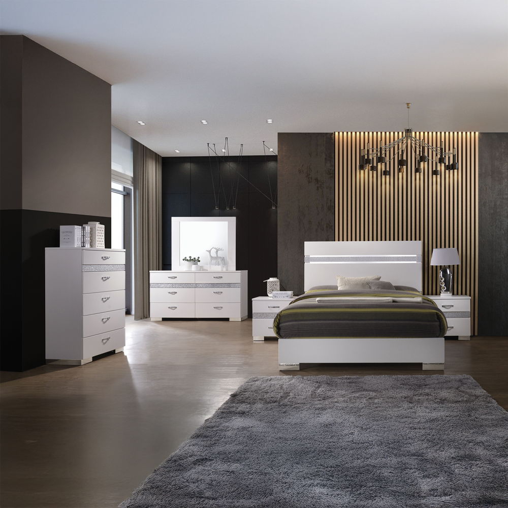 Naima II - Dresser - White High Gloss, alternate view 2 with wood construction