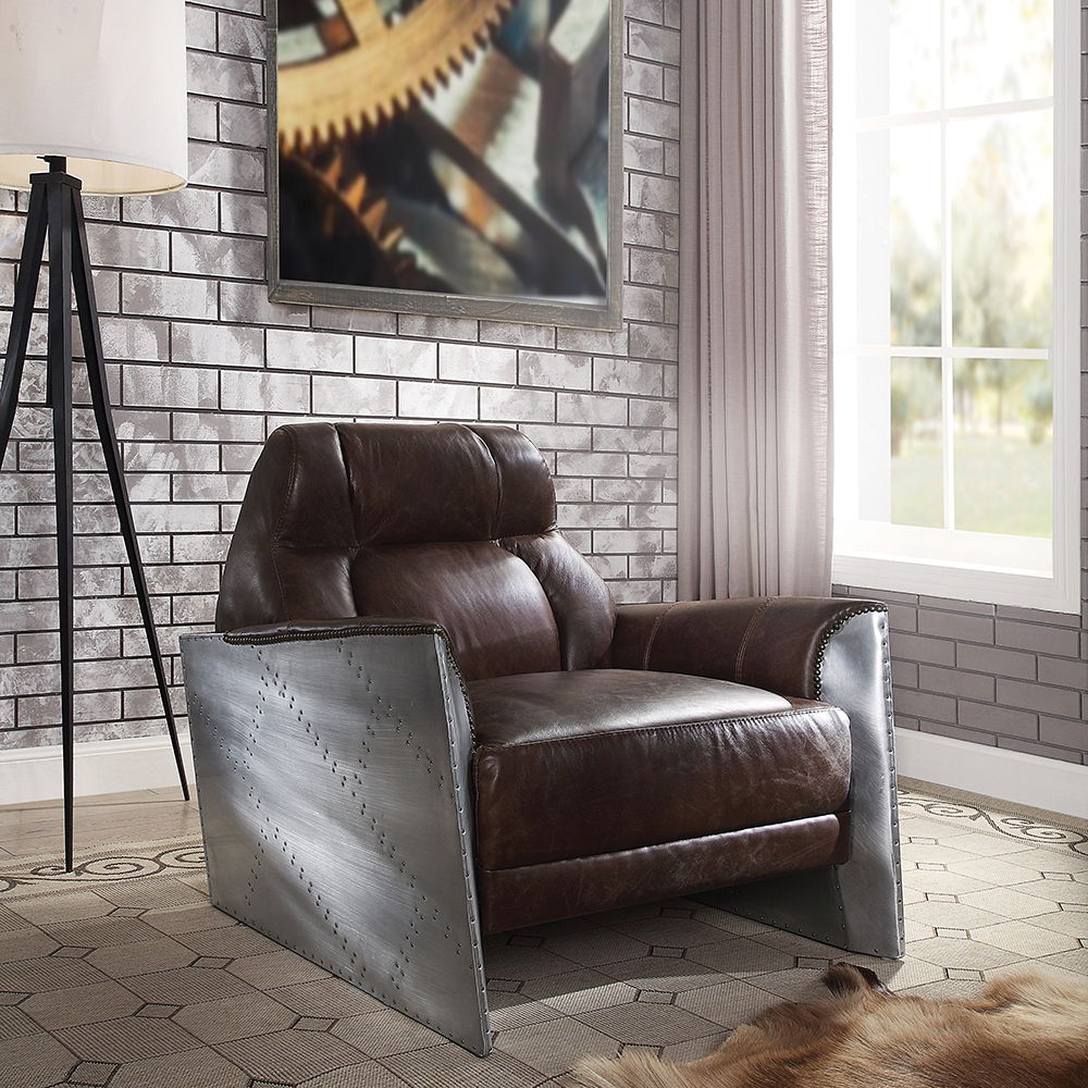 Brancaster - Accent Chair - Espresso Top Grain Leather & Aluminum, product view with top-grain leather