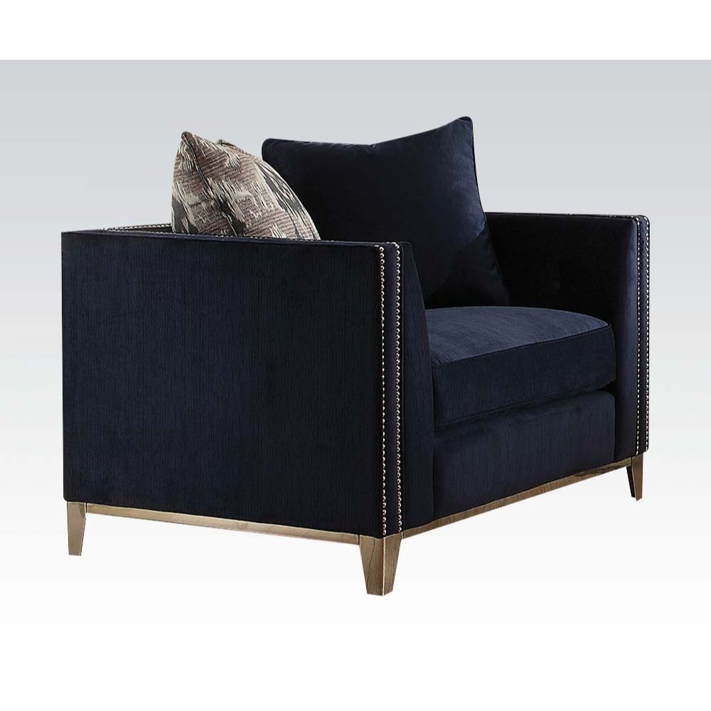 Phaedra - Chair With 2 Pillows - Blue Fabric, product view with wood construction