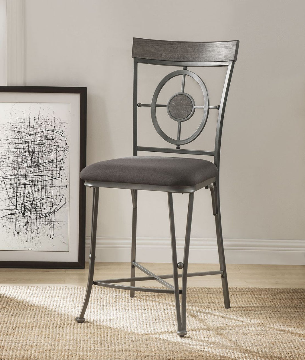 Landis - Counter Height Chair (Set of 2) - Fabric & Gunmetal, product view with wood construction