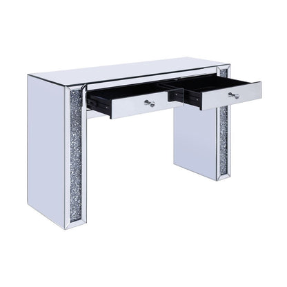Noralie - Vanity Desk - Faux Diamonds & Mirrored, alternate view 3 with wood construction
