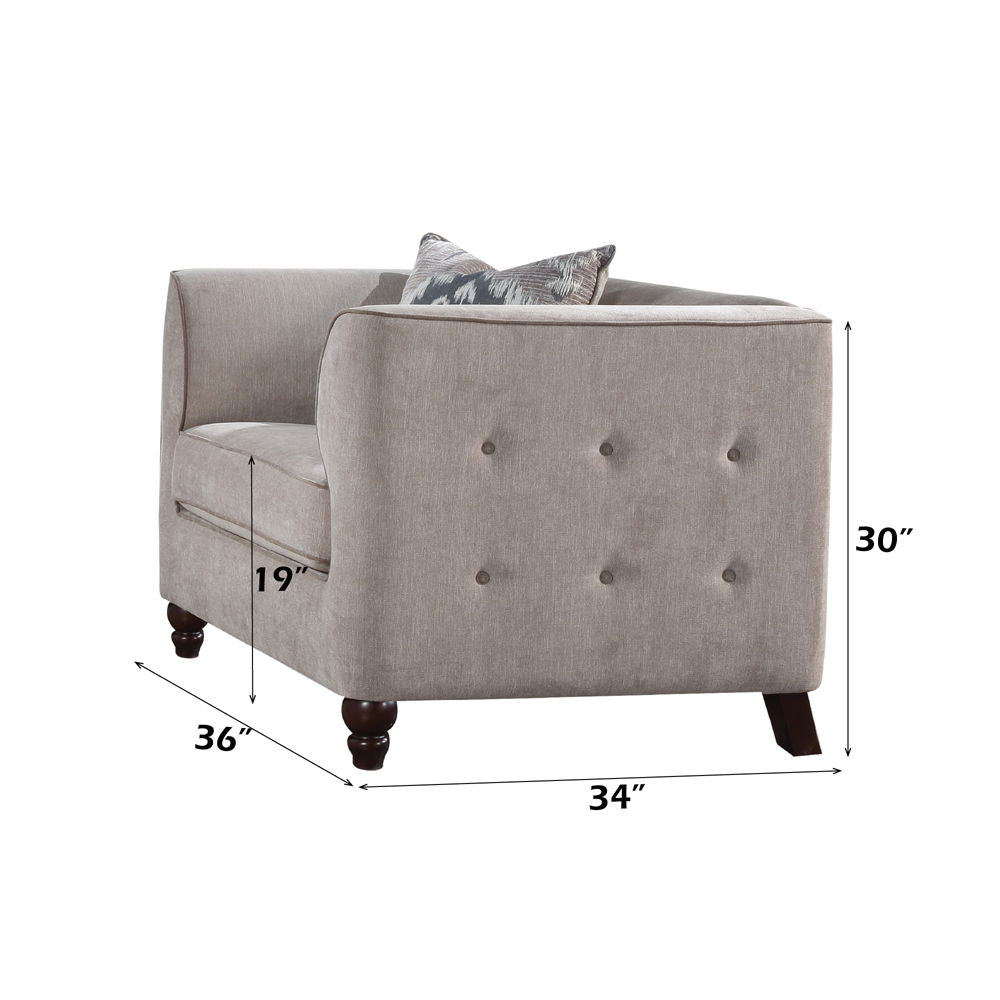 Cyndi - Chair With Pillow - Tan Velvet, alternate view 2 with wood construction