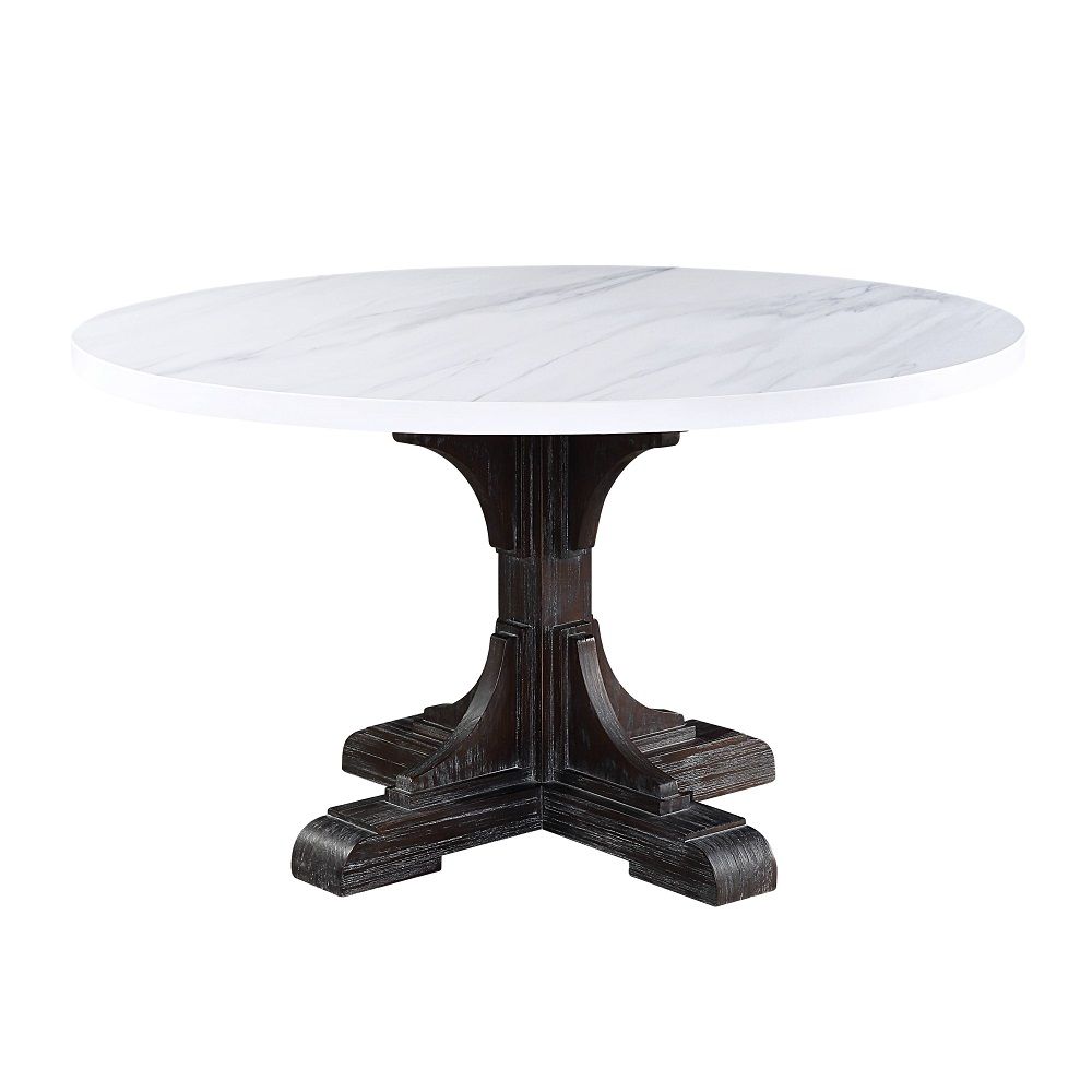 Gerardo - Dining Table - White Marble Top & Weathered Espresso, product view with wood construction