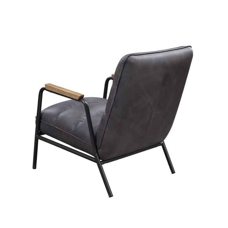 Nignu - Accent Chair - Gray Top Grain Leather & Matt Iron, alternate view 2 with cotton fabric
