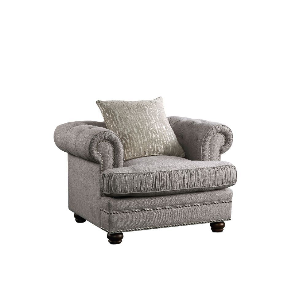 Gardenia - Chair - Gray Fabric, product view with solid wood