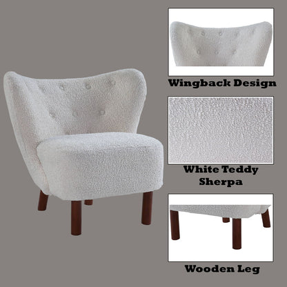 Zusud - Accent Chair - White Teddy Sherpa, alternate view 3 with wood construction