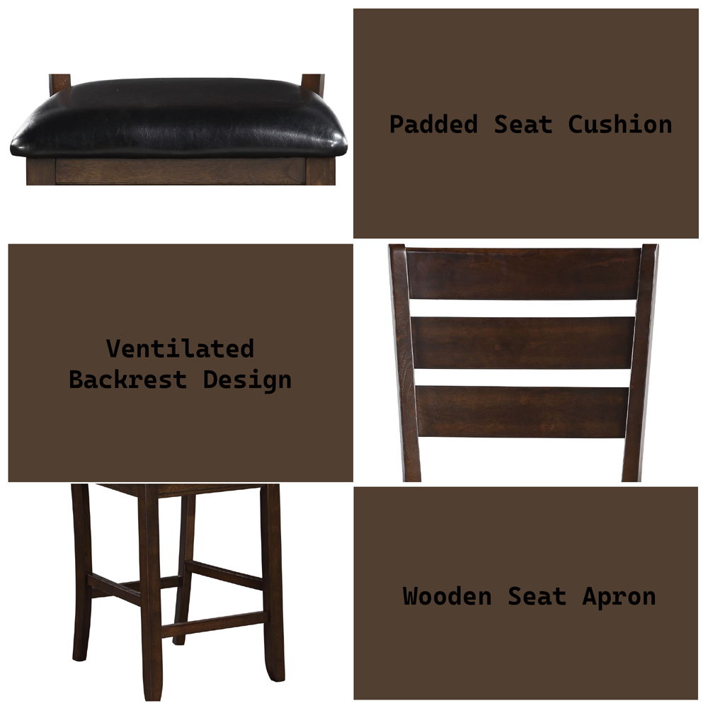 Urbana - Counter Height Chair (Set of 2) - Black Synthetic Leather & Espresso, alternate view 2 with wood construction