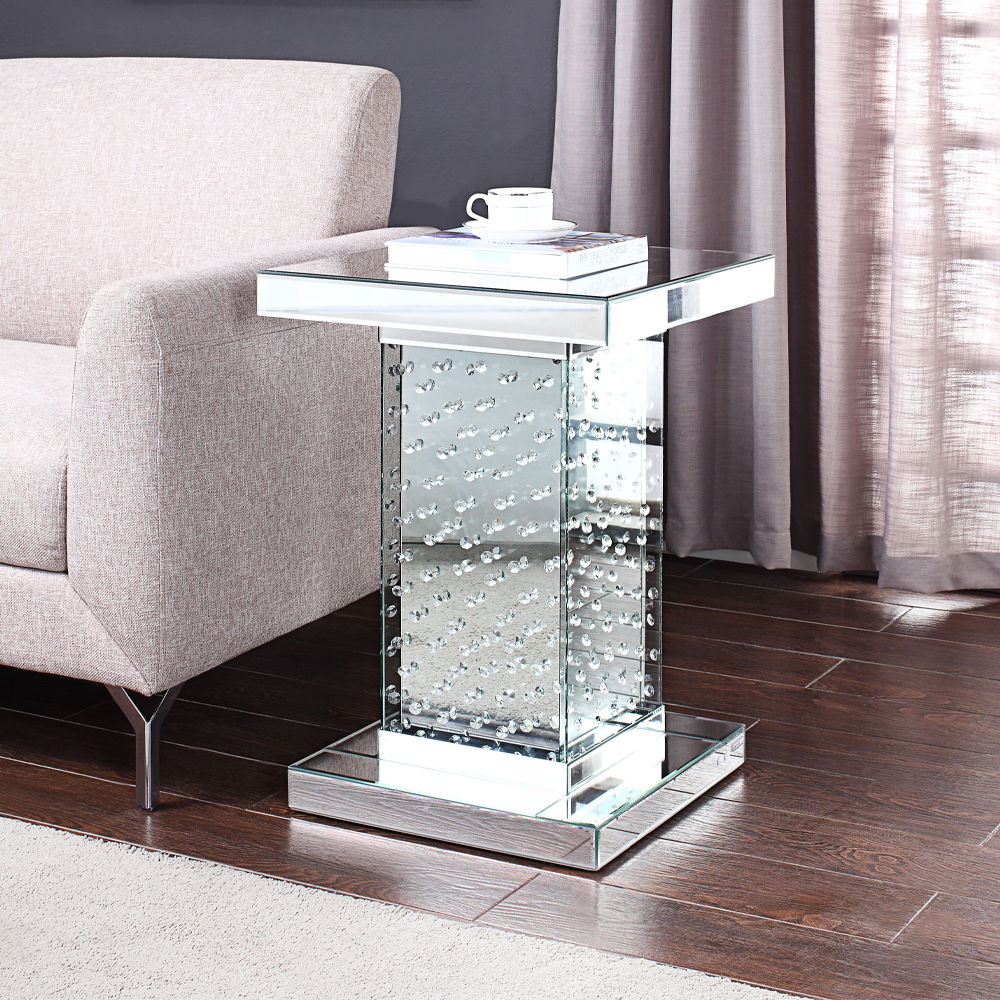 Nysa - 26" End Table - Mirrored & Faux Crystals, product view with wood construction