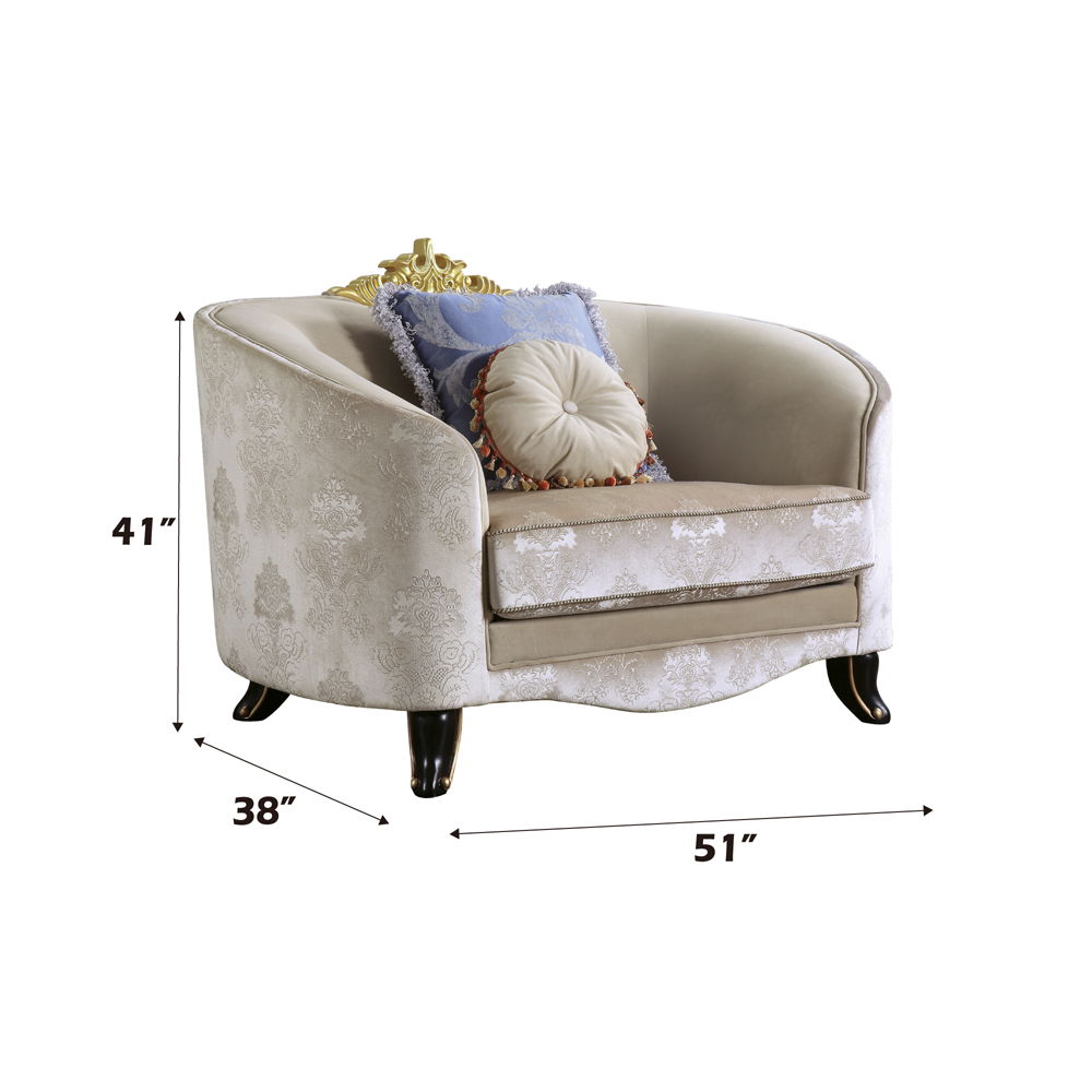 Sheridan - Chair With 2 Pillows - Cream Fabric, alternate view 2 with solid wood