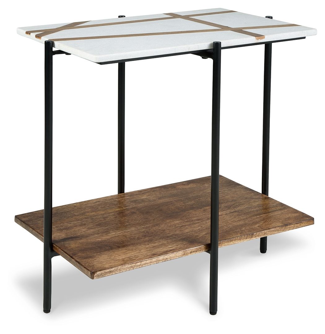 Braxmore - Accent Table - White / Light Brown, product view with engineered wood