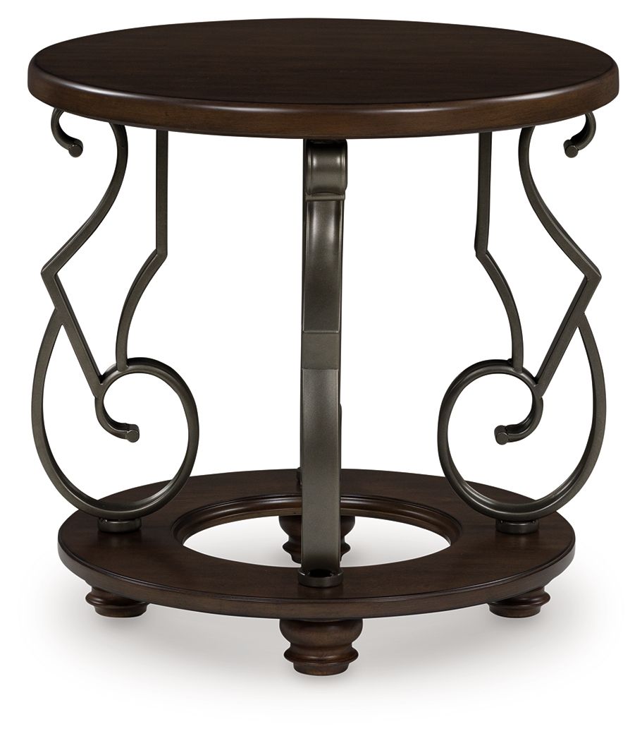 Frallyn - Round End Table - Dark Brown, alternate view 2 with marble