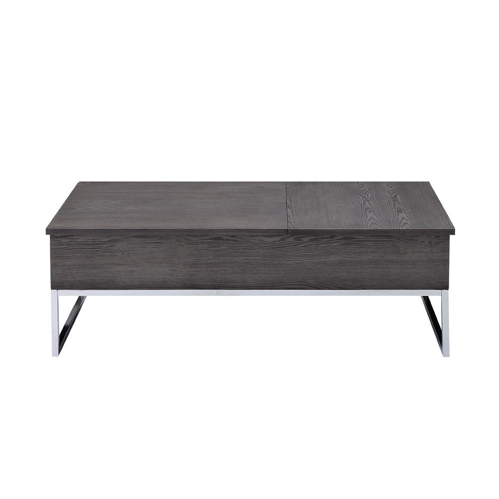 Iban - Coffee Table With Lift Top - Gray Oak & Chrome, alternate view 3 with wood construction