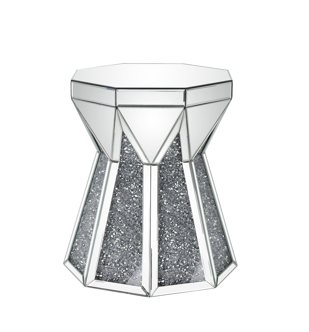 Noralie - End Table - Mirrored & Faux Diamonds, product view with wood construction