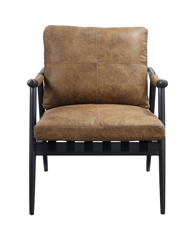 Anzan - Accent Chair - Berham Chestnut Top Grain Leather & Matt Iron, product view with top-grain leather