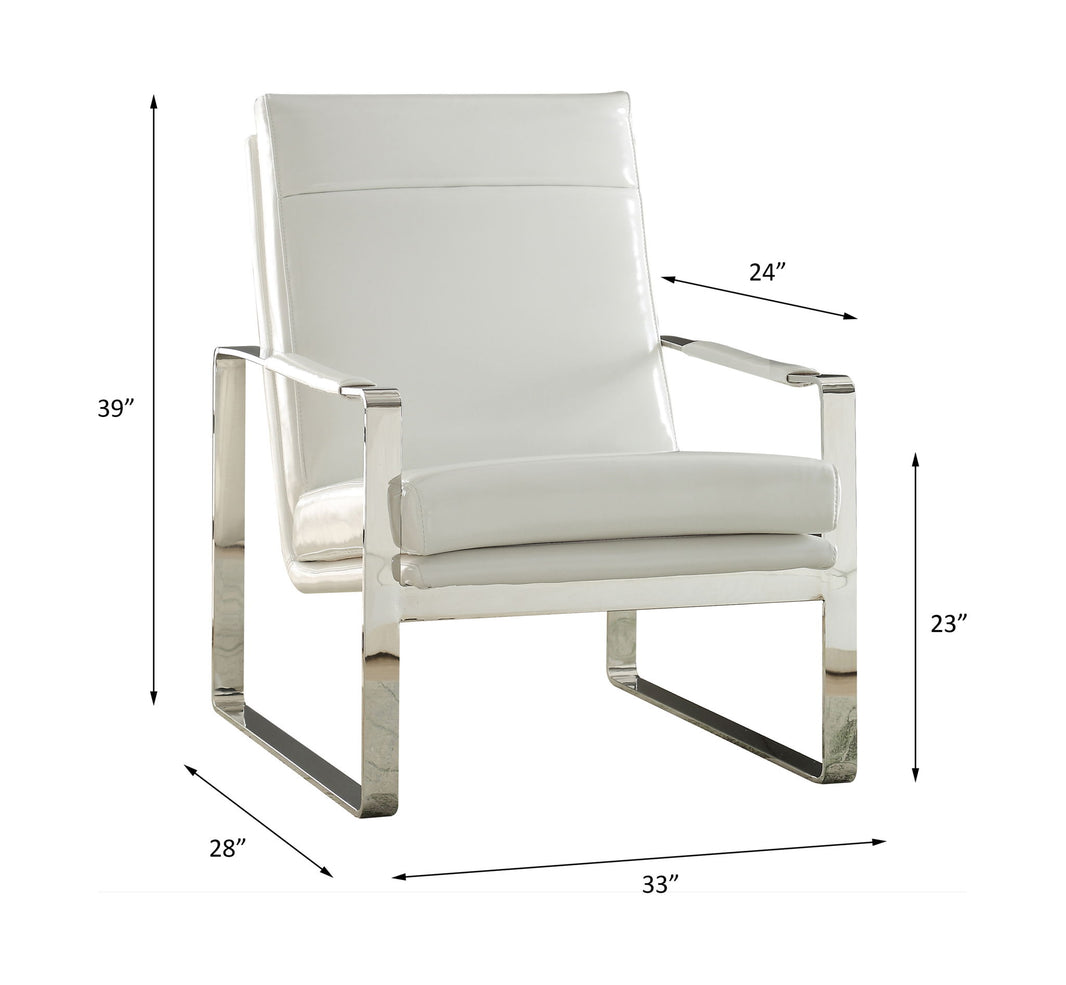 Rafael - Accent Chair - White Synthetic Leather & Stainless Steel, alternate view 2 with faux leather