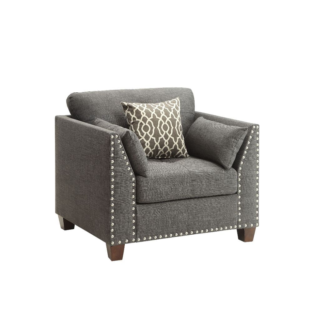 Laurissa - Chair With 3 Pillows - Light Charcoal Linen, product view with wood construction